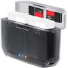 Asixxsix Caricabatterie Doppio per Fotocamere Action 5 4 3, Scatola Portabatteria per Fotocamera Chip Intelligente Ricarica Rapida con 2 Slot SD Copertura Magnetica Indicatori LED