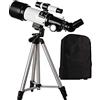 RENYUEH Telescopio rifrattore, calibro 50-100 mm, telescopio da viaggio portatile, telescopi per principianti di astronomia, telescopio per bambini con treppiede e zaino (A+cornice per foto A) (A+cornice