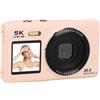 VBESTLIFE Camera Digitale a Doppia Schermata 5K, 80MP, Zoom 18x, WiFi, Videocamera da Viaggio con Focus Automatico, con Focus Automatico per YouTube, con Memoria da 64 GB (PINK)