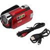 NOENNULL Digitale Full HD - Schermo LCD Rotabile 270 ° da 2,7 Pollici, Videocamera Zoom Ottica 16x con Visione Notturna, Funzione Webcam e Supporto per Microfono Esterno (Rosso)