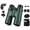 WarMax Binocolo 12x42 HD per bird watching, osservazione delle stelle e caccia, prismi BAK-4, vetro ED, impermeabile, con adattatore per telefono (verde)