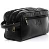 SID & VAIN® borsa toiletry vera pelle GATWICK grande borsetta necessaire Toilette pochette beauty case da Viaggio uomo donna nero prodotto artigianale