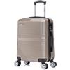 R.Leone Valigia da 1 Fino a Set 4 Trolley Rigido grande, medio, bagaglio a mano 55x40x23 cm Wizz, ITA Airways e bagaglio 45x36x20 cm EasyJet in ABS 8005 (Oro, L Misura Grande)