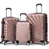 R.Leone Valigia da 1 pezzo Fino a Set 4 Trolley Rigido grande, medio, bagaglio a mano adatto Ryanair 55x40x20cm e beauty case 8 ruote in ABS 2092 (Rose gold, Set 3 S M L)