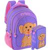 Clondo Set Scuola 2 Pezzi Zaino Scuola Elementare Bambina 43cm Ergonomico + Astuccio 3 Scomparti Completo coordinato (45 Accessori) | Julian Ross Barboncino Toy Cucciolo
