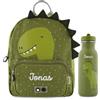 Upstitch Studio Trixie: Zaino e Borraccia per Bambini, Personalizzato per l'Asilo, con Chitarra, Come Set o Singolo, Dinosauro, Set: Rucksack BIG + Flasche