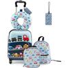 SOARS Set di 5 Pezzi Valigia 16'' + Zaino 13'' per Bambini, Bagagli 5-in-1 con Cuscino per Collo, Borsetta da Pranzo e Etichetta, Trolley con Maniglia Telescopica e Ruote Universali (Blu Traffico)