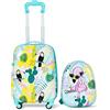 COSTWAY Set di Valigia per Bambini, 16 Valigia+ 12 Zaino, 2 Pezzi, con Ruote Girevoli a 360° e Maniglia Retrattile, Ideale per Viaggiare in Modo Comodo e Divertente