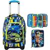 Seven Trolley New Tech SJ GANG Cuccioli,Blu, Zaino con Carrelino Sganciabile + Astuccio Blu, Triplo Scomparto Bambino