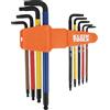 KLEIN TOOLS BLS9 - Set di 9 chiavi esagonali extra lunghe, SAE, codificate a colori, con estremità sferica, trattate termicamente, misure da 7/64 a 3/8