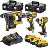 DEWALT Kit 3 attrezzi XR 18V senza fili trapano avvitatore a percussione compatta, avvitatore a urti, perforatore SDS-Plus, XR 18 V 5 Ah Li-Ion, 3 batterie, 2 scatole TSTAK DCK368P3T-QW