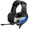 Bestgift - Cuffie stereo da gioco con cavo da 3,5 mm, con riduzione del rumore, microfono e controllo del volume, per PS4/PC/PSP/cellulare, con memoria morbida, per laptop e Mac Nero Black+Blue