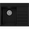PRIMAGRAN Lavello da Cucina Nero 62x50cm, Lavandino in Granito a 1 vasca + Sifone Classico, Lavabo da Cucina Incasso al Mobile 40cm - Sydney Ergo S049