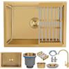 KOOGIMDDR Lavello Cucina 1 Vasca 55x40cm Oro Lavabo Cucina con Rubinetto, in Acciaio Inox lavandino Cucina piccolo con Set di Drenaggio, Lavello Cucina piccolo Lavabo da incasso Nanotecnologica
