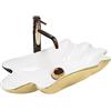 Rea - Lavabo Da Appoggio Sea Infinity White Gold + Scarico Click-Clack Lavandino Bagno 620 X 330 X 115 mm Ceramica (Oro/Bianco)