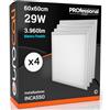 Eurocali 4x Pannello LED 29W 60x60cm Alta Efficienza 3950 lumen - Luce Bianco Freddo 6500K Fascio Luminoso 120° - ad Incasso