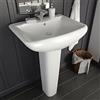 AJSEOYBS Lavabo autoportante con colonna in ceramica bianca 580 x 470 x 200 mm per mobili da bagno - Piatto autoportante di alta qualità con colonna integrata e preforato