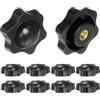 QUARKZMAN 10pz Pomelli a Stella con Filettatura Femmina 1/4-20, Testa da 32mm, Plastica con Foro Non Passante Maniglie di Serraggio Avvitate in Ottone Manopole Filettate, Nero