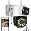 Kinnkall Telecamera WiFi per esterni con doppia lente per la sicurezza domestica, telecamera di sorveglianza wireless 2.4G, Motion Tracking, visione a 360°, audio a 2 vie, SD/Cloud,