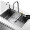 YNSHOP Lavello da cucina in acciaio inossidabile grigio, grande lavello a vasca singola da incasso con rondella a tazza rubinetto a cascata accessori completi (60 x 45 x 22 cm)