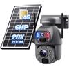 SHIWOJIA Camera doppia lente esterna solare 4g, zoom 20x, 2K 6MP Camera esterna senza fili solare, visione notturna colore, rilevamento umano PIR, IP66