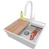 PRIMAGRAN Lavandino da Cucina Bianco 58x53cm, Lavello in Granito a 1 vasca + Rubinetto 40x20cm + Set di accessori, Lavabo da Cucina Incasso al Mobile 60cm - Oslo Pocket S226