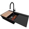 PRIMAGRAN Lavandino da Cucina Nero 90x50cm, Lavello in Granito a 1 vasca + Rubinetto 40x20cm + Set di accessori, Lavabo da Cucina Incasso al Mobile 60cm - Sydney Ergo S467