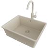 PRIMAGRAN Lavandino sottotop Tutto Beige 56x44cm, Lavello in Granito a 1 vasca + Rubinetto 32x20cm + Set di accessori, Lavabo da Cucina al Mobile 60cm - Venezia Easy S078