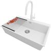 PRIMAGRAN Lavandino da Cucina Bianco 78x50cm, Lavello in Granito a 1 vasca + Rubinetto 40x20cm + Set di accessori, Lavabo da Cucina Incasso al Mobile 80cm - Oslo Top S568