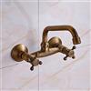 Vimmor Rubinetto Da Cucina Per Bagno A Parete Doppio Manico Rubinetto Antico In Ottone Per Acqua Calda E Fredda Miscelatore Da Cucina Girevole A 360 ° Con Beccuccio Lungo Ottone antico