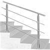 SWANEW Corrimano Acciaio Inox 80 * 4.2 * 106.5cm,3 traverse,Ringhiera con kit di installazione,Passamano per Interni o Esterni