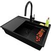 PRIMAGRAN Lavandino da Cucina Tutto Nero 78x53cm, Lavello in Granito a 1 vasca + Rubinetto 40x20cm + Set di accessori, Lavabo da Cucina Incasso al Mobile 80cm - Oslo Pocket S359