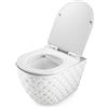 RD Luxury® Moderno WC sospeso a parete bianco e oro senza bordo - Set completo con sedile a chiusura rallentata e copriwater in Duroplast per bagno degli ospiti.