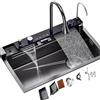 SZKTHD Lavello A Cascata Multifunzionale Lavello Da Cucina In Acciaio Inox Nero 68/75/80/85/90 Cm Rubinetto Integrato Multifunzionale Accessori Completi(90x50x22cm)