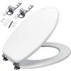Generico Sedile WC UNIVERSALE in legno MDF, Tavoletta copriwater Bianco con cerniere metalliche antiruggine incluse (Forma Ovale)