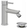 Inbagno Miscelatore per bidet bagno monocomando, in acciaio inox spazzolato, con piletta click clack satinata, YORK