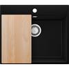 PRIMAGRAN Lavello da Cucina Nero 58x50cm, Lavandino in Granito a 1 vasca + Sifone Classico + Tagliere, Lavabo da Cucina Incasso al Mobile 60cm - Riga S339