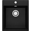 PRIMAGRAN Lavello da Cucina Nero Metallico 43x50cm, Lavandino in Granito a 1 vasca + Sifone Classico, Lavabo da Cucina Incasso al Mobile 45cm - Riga S128