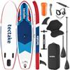 tectake® SUP Gonfiabile, Tavola SUP Versatile 2in1, Drop-Stitch, 3 Pinne con Pinna Removibile, 5 Anelli, Pagaia in Alluminio Regolabile, Antiscivolo in Schiuma EVA, Zaino - Bianco/Turchese