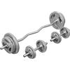 GORILLA SPORTS® Set Bilanciere e Dischi con Manubri - 70 kg, Regolabili, Carico Barra EZ in Ghisa: 120kg, Dischi Pesi Ø30/31mm, Collari Spinlock - Sbarra Curl, Barbell Curvo, Manubrio Palestra