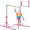 COSTWAY Barra per Ginnastica e Danza per Bambini e Bambine Pieghevole e Portatile, Sbarra Parallela in Metallo e Legno con 13 Altezze Regolabili, Ruote e Cuscinetti Antiscivolo, Portata 100 kg (Viola)