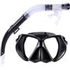 Generic Maschera e boccaglio per adulti, set di occhialini da nuoto e da immersione, lenti in vetro temperato, anti-perdite e anti-appannamento, vista panoramica, attrezzatura per snorkeling per una