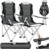 tectake® 2 Sedie da Campeggio Pieghevole, Comoda Imbottitura, Sedie Relax con Tessuto a Rete per Ventilazione, Bracciolo con Porta Bevande Incorporato, Pratica Borsa Inclusa - Grigio