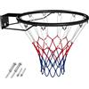 COSTWAY Canestro da Basket da Parete 45 cm, Anello da Pallacanestro da Muro con Doppie Molle e Rete per Tutte Le Stagioni, Cerchio Universale per Canestri da Interno ed Esterno (Nero)