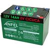 ANFEL Batteria 12 Volt 14 ah Ricaricabile per Uso CICLICO 6DZM per Bici Elettriche monopattini sollevatori carrozzine Scooter Alta RESA Rinforzata