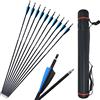 SHARROW 12pcs Freccia di Carbonio 30 pollici Spine 500 Tiro con l'arco in Carbonio Frecce per Arco Compound Ricurvo (Blu+ faretra freccia)