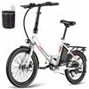 Fafrees Bicicletta elettrica F20 LIGHT, bici da città elettrica pieghevole da 20 pollici, motore da 250 W, batteria da 16,75 Ah, e-bike a 7 velocità per donna, autonomia 110 km, Bianco