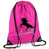 minimutz Sacca da palestra con nome, motivo cavallo che cresce con stampa del nome, personalizzabile e stampata, sacca sportiva per scarpe per ragazze (pink)