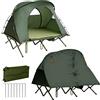 COSTWAY 4 in 1 Tenda da Campeggio Rialzata per 2 Persone, Letto Brandina da Campeggio Pieghevole con Materasso Gonfiabile Automatico, Tenda a Doppio Strato Impermeabile e Antivento con Borsa(Grigio)