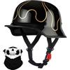 KHBTFNB Vintage Stile Tedesco Mezzo Casco, ECE Approvato, Faccia Aperta Casco con Fibbia a Rilascio Rapido, Adulto Uomini Donne Caschi di Moto per Bicicletta Incrociatore Scooter(Z2,XXL/63-64cm)